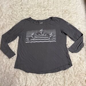 Women’s Large Grey Horse Jumping Equestrian Long Sleeve T-Shirt